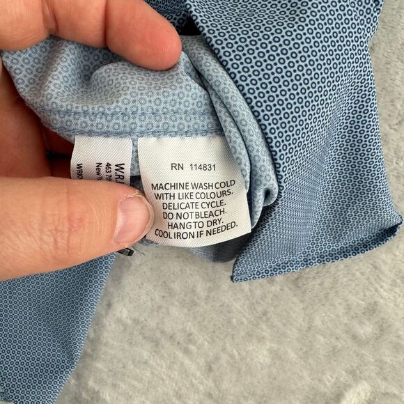 WRK Shirt Mens 15.5 Blue Geometric Button Up Flip Cuff 4-Way Stretch Party Club - Picture 9 of 12